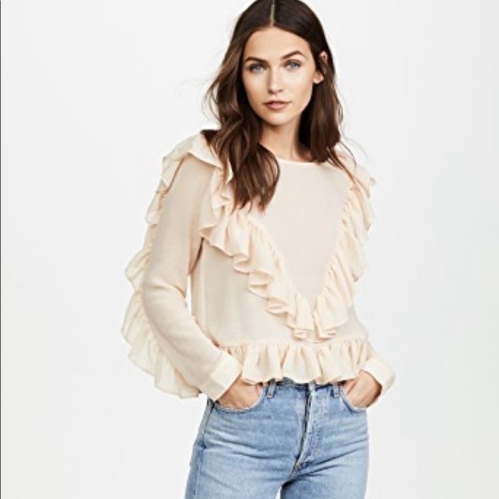 Anthro’s - DRA Cream Sheer Ruffled Blouse - Size S - Picture 1 of 8